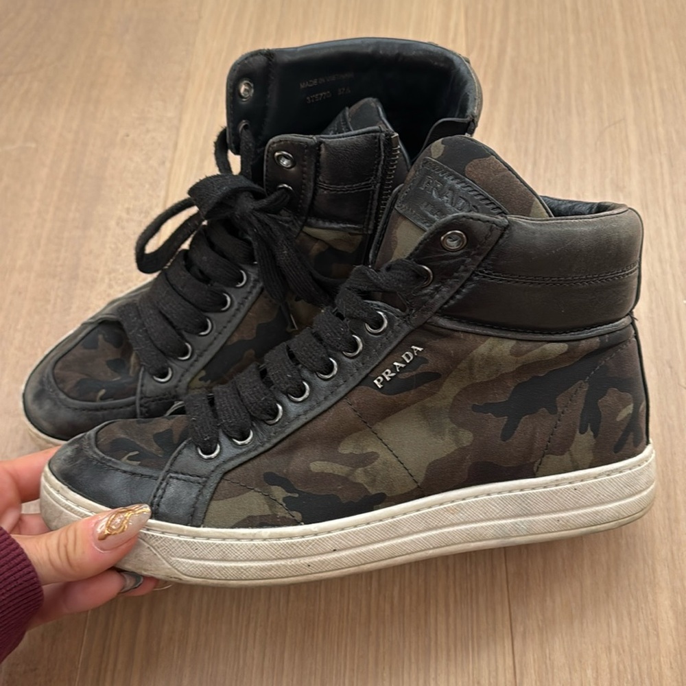 Camo Prada High top sneakers with leather trim